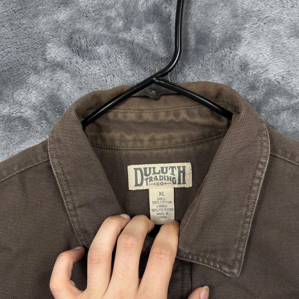 Duluth Trading Co Shirt Jacket Mens XL Brown Excellent Canvas Fleece Lined Work